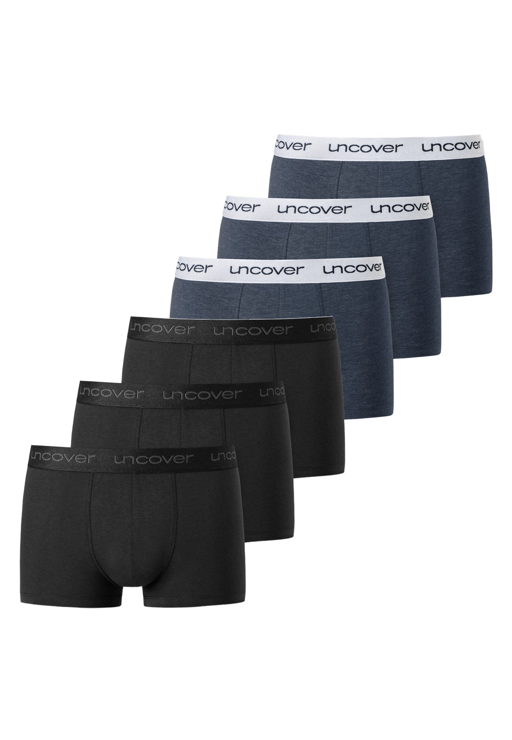uncover by SCHIESSER Retro Boxer 6er Pack Basic (Spar-Set, 6-St) Retro Short / Pant - Baumwolle - Ohne Eingriff - Schwarz / Blau