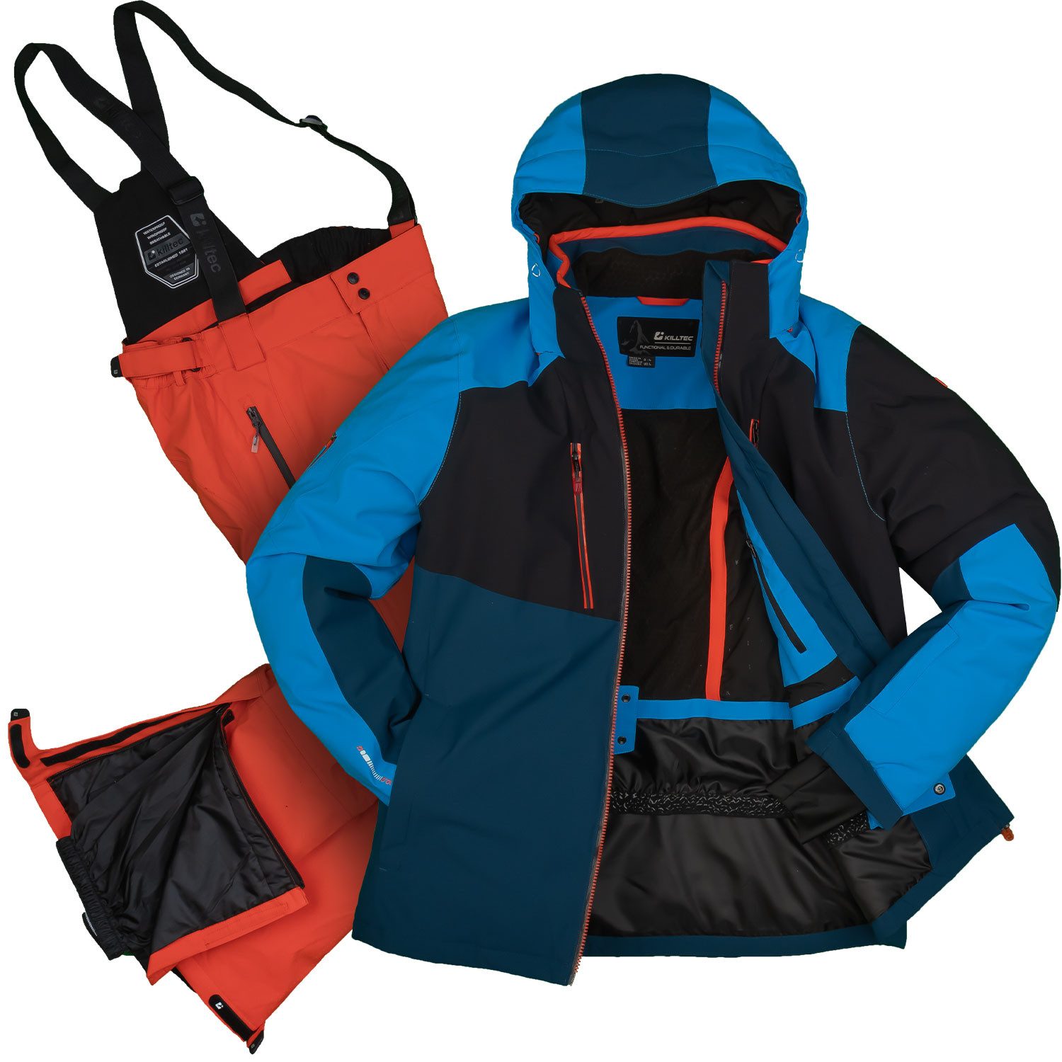 Skianzug Herren Winterjacke hellblau + Skihose orange