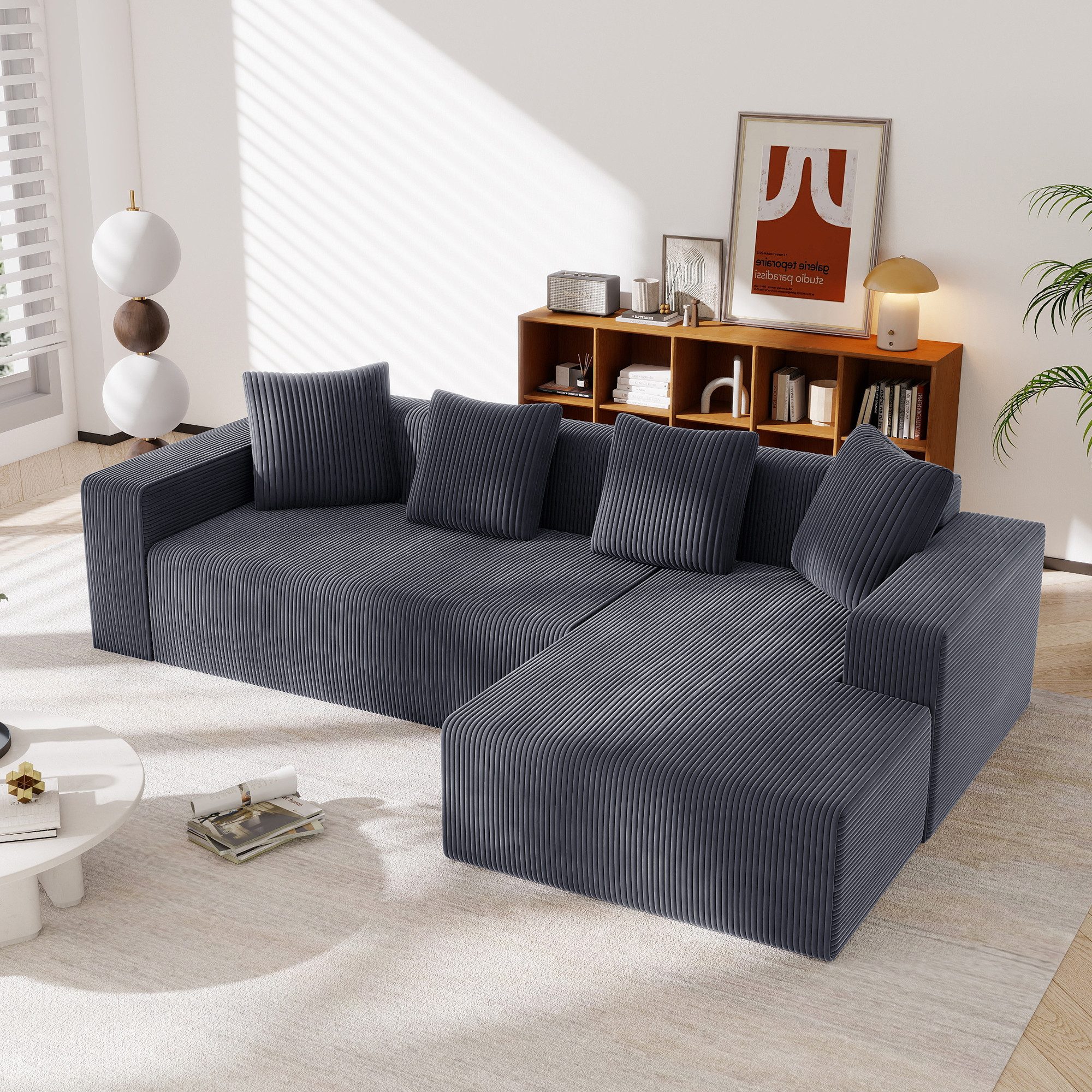 STILVORA Sofa mit Kissen&Armlehnen,Modulares Sofa Polstermöbel aus Cord,knochenlos, Modulares Cloud-Kombinationssofa mit L-Liegestühlen, Memory-Schaum, Frei Kombinierbar für Wohnzimmer & Schlafzimmer., mit Relaxfunktion