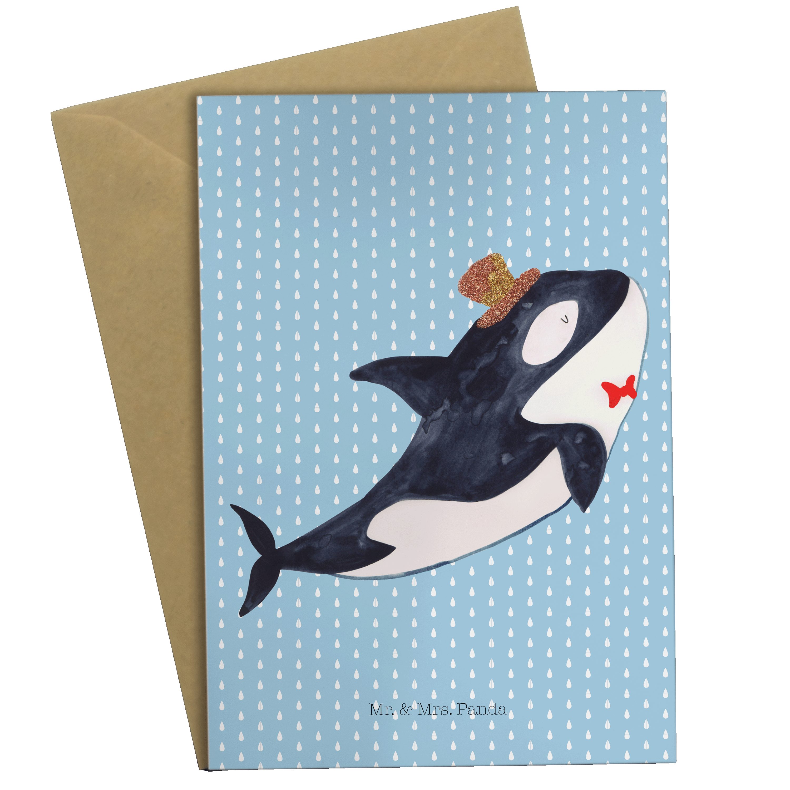 Mr. & Mrs. Panda Grußkarte Orca Zylinder - Blau Pastell - Geschenk, Meerestiere, Karte, Meer, Gl