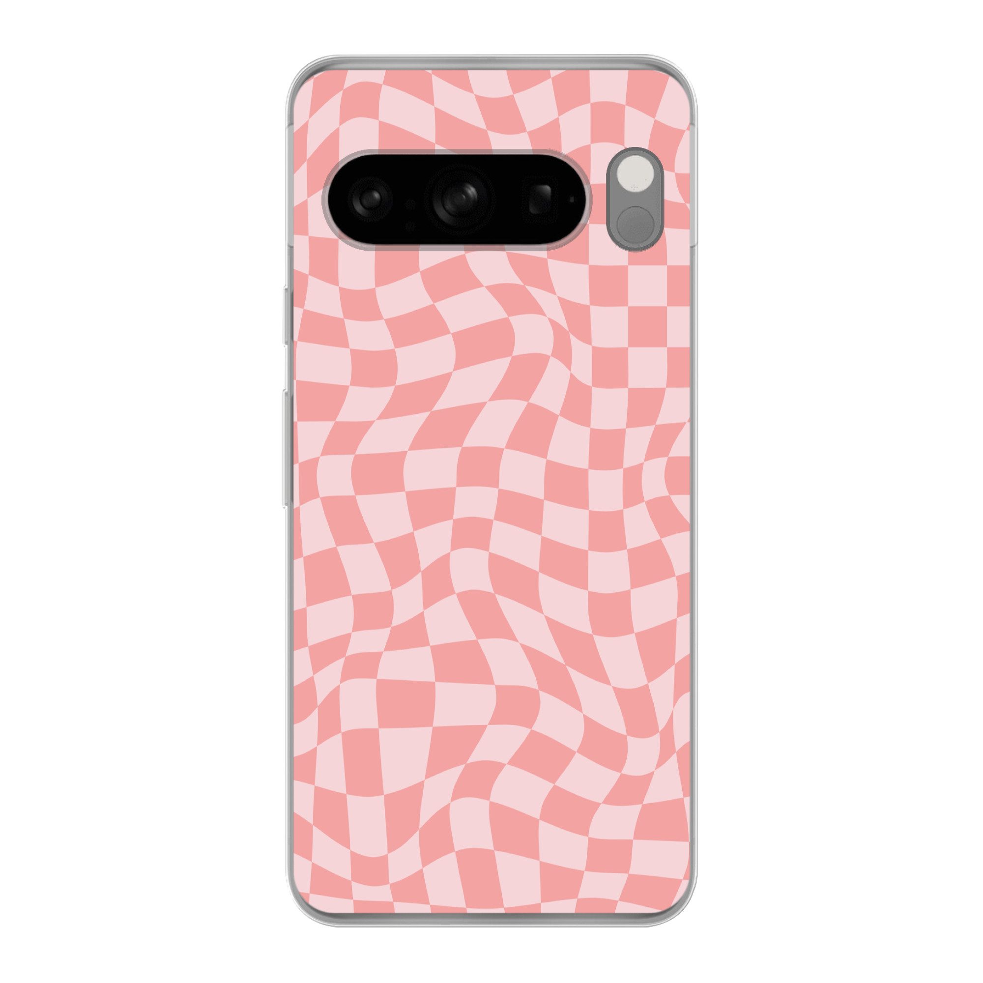 MuchoWow Handyhülle für Google Pixel 8 Pro Quadratisches Muster - Rosa - Wellenlinien, Phone Case, Silikon, Schutzhülle Dünn