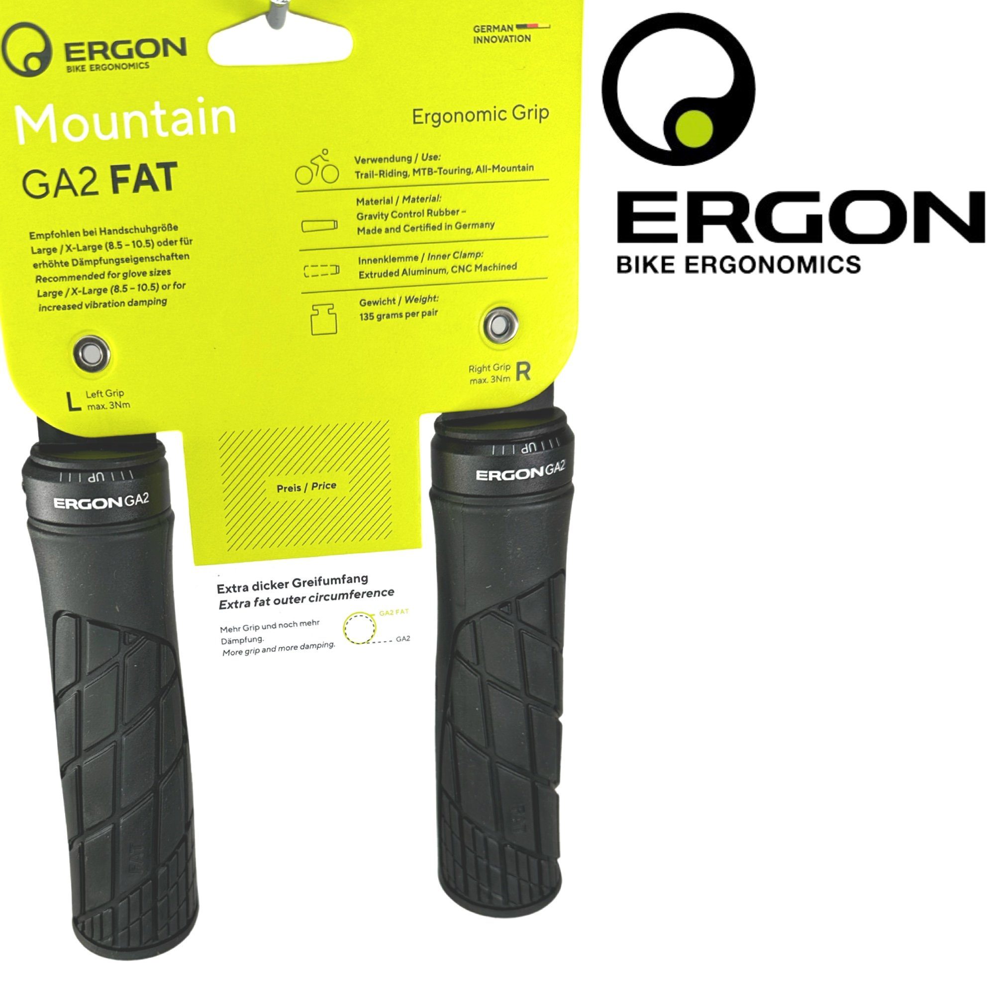 Ergon Fahrradlenker Ergon Fahrrad MTB Dirt Ebike Lockon Schraub Griffe GA2 Fat Schwarz