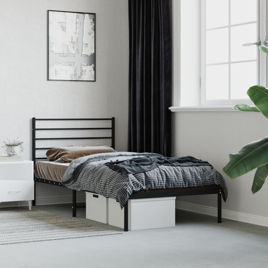 vidaXL Bettgestell Bettrahmen mit Kopfteil Metall Schwarz 90x200 cm Bett Be günstig online kaufen