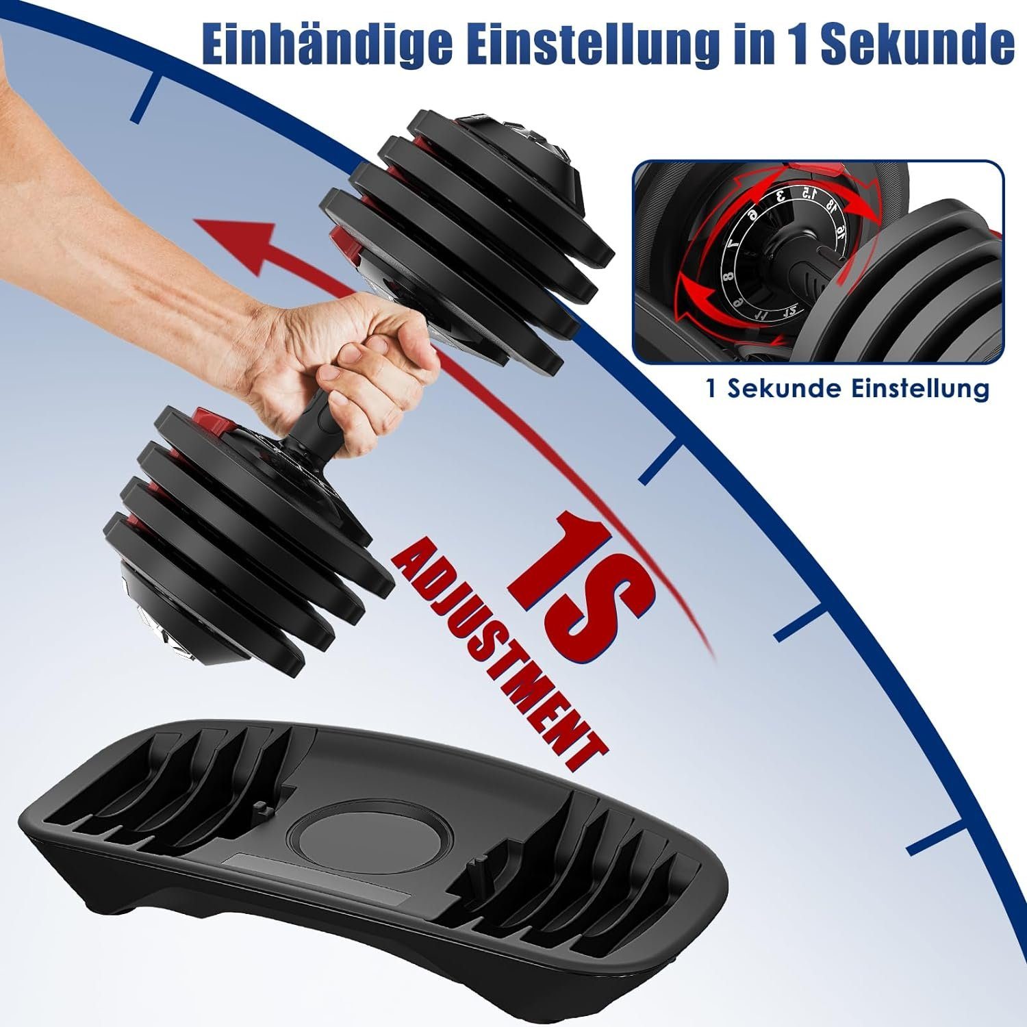 DH FitLife Hantel verstellbare Hanteln, 1,5 bis 18 KG mit 12 Gewichtsstufen, (ideal für Krafttraining & Fitness, ergonomische Hantel mit Schnellverstellung, Gusseisen Hantelscheiben), ideal für Muskelaufbau & Ganzkörpertraining