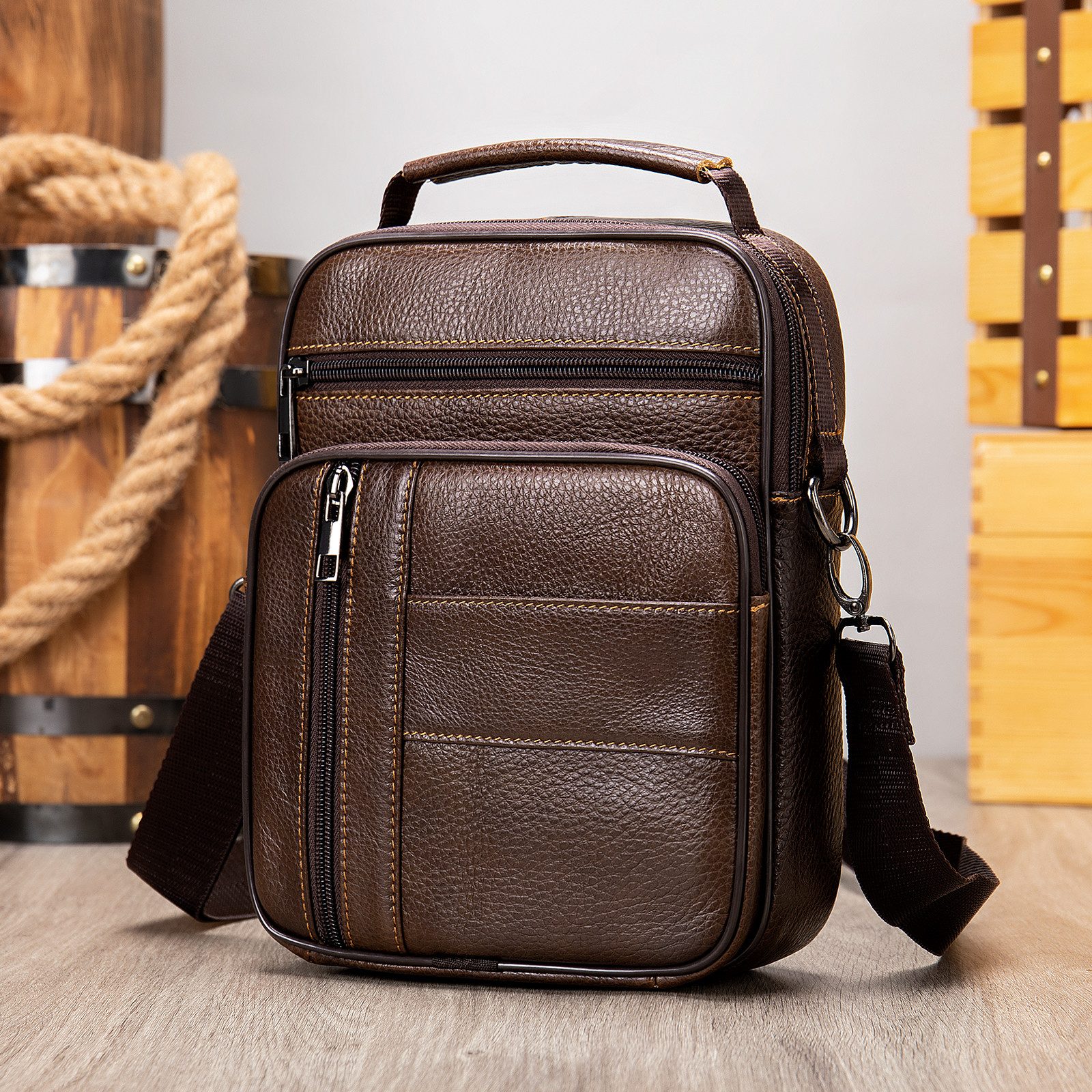 YUBRO-STUDIO Umhängetasche Herren Leder Umhängetasche Messenger günstig online kaufen