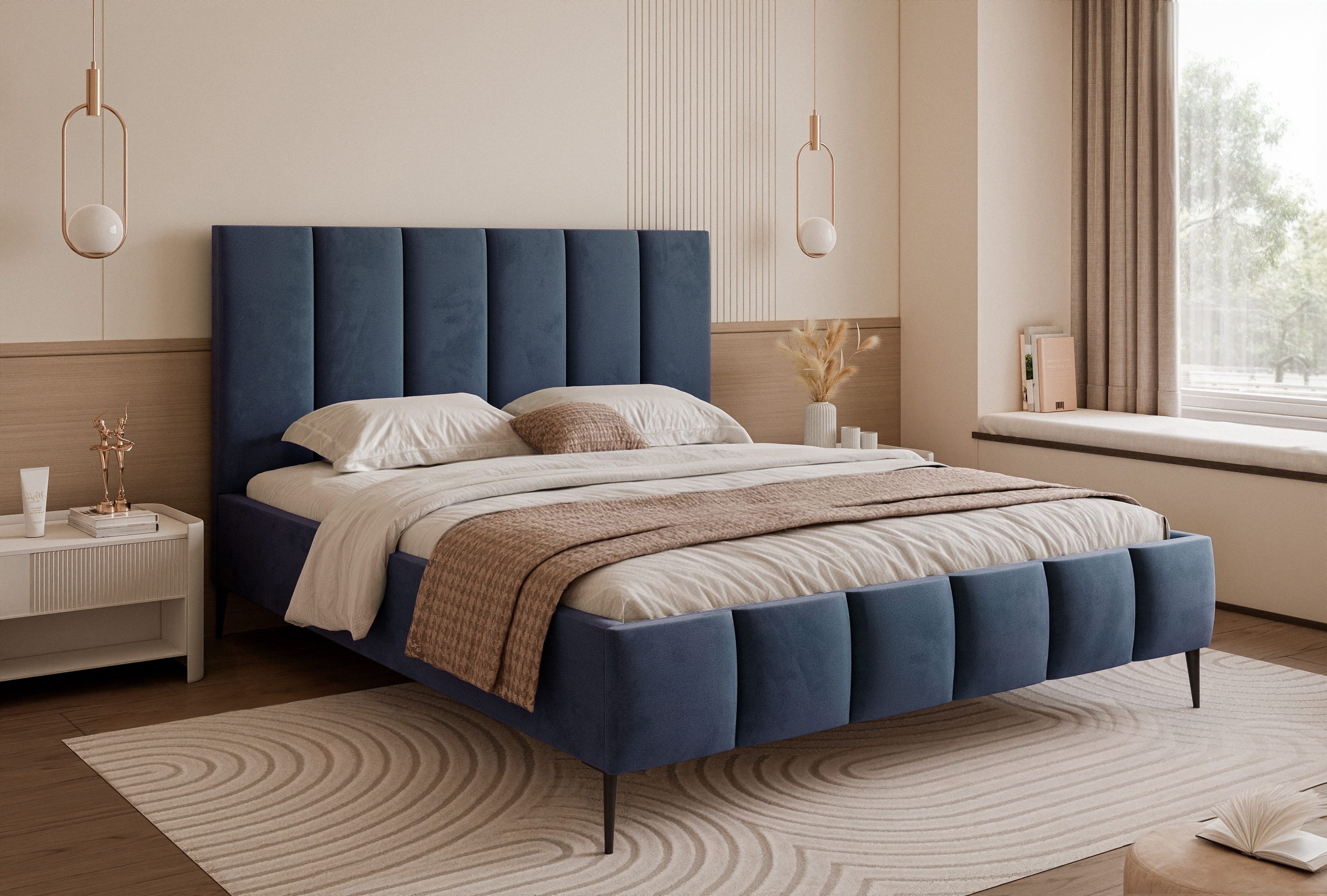 Goldstoff Polsterbett Elegantes Bett mit hohem günstig online kaufen