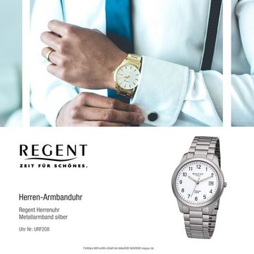 Regent Quarzuhr Regent Herren Uhr F-208 Metall Quarzwerk, Herren Armbanduhr rund, mittel (ca. 36mm), Metallarmband