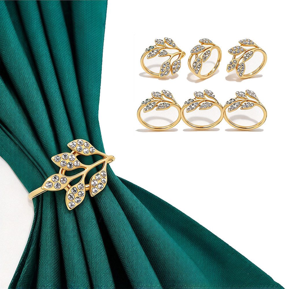 Bomiclss Serviettenring Goldene Serviettenringe mit Blattdesign 6er Set,stabile, Serviettenring für Weihnachten Hochzeitsfeier Abendessen Festival