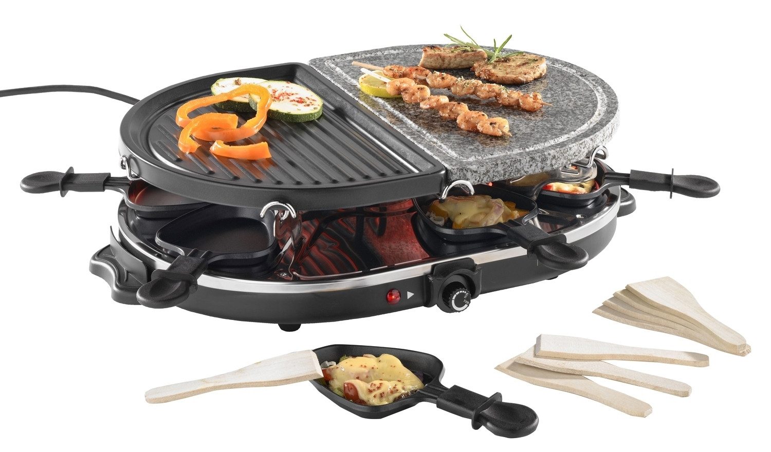 Raclette NEELY, 1200 Watt, Schwarz, Edelstahl, Kunststoff