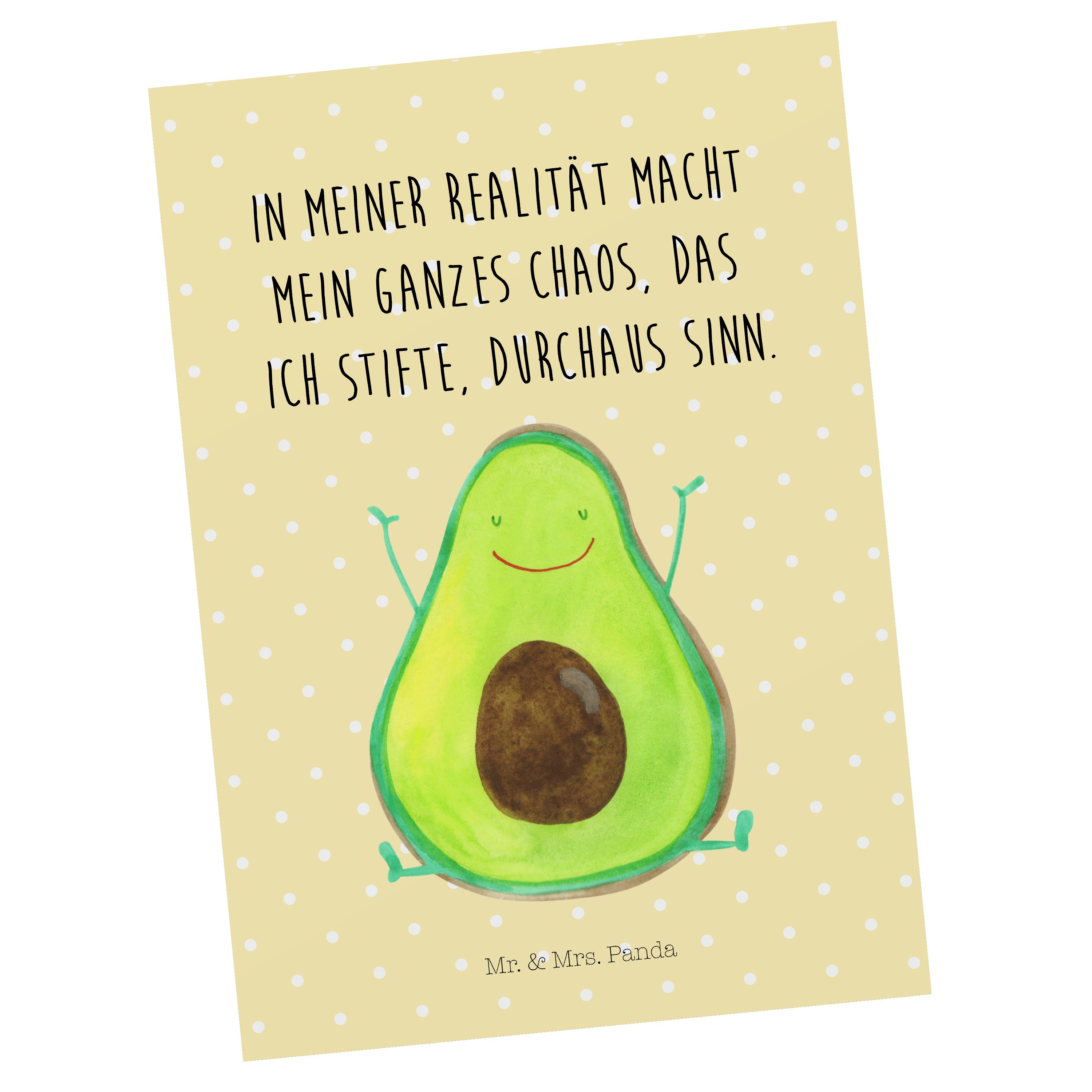 Mr. & Mrs. Panda Postkarte Avocado Happy - Gelb Pastell - Geschenk, Grußkarte, Juhuu, Chaos, Dan
