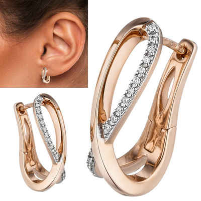 Erario D'Or Paar Серьги-кольца Klappcreolen 21mm 14Kt Roségold Diamanten