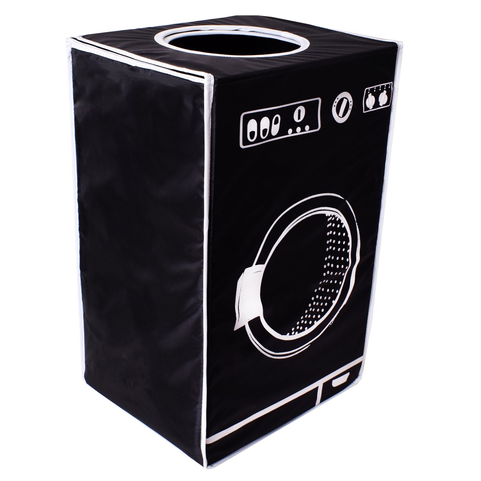 TE-Trend Wäschesortierer 50 l Wäschekorb textile Wäschebox schwarz mit Deckel (mit integriertem Deckel), faltbar, mit Abwurföffnung im Deckel