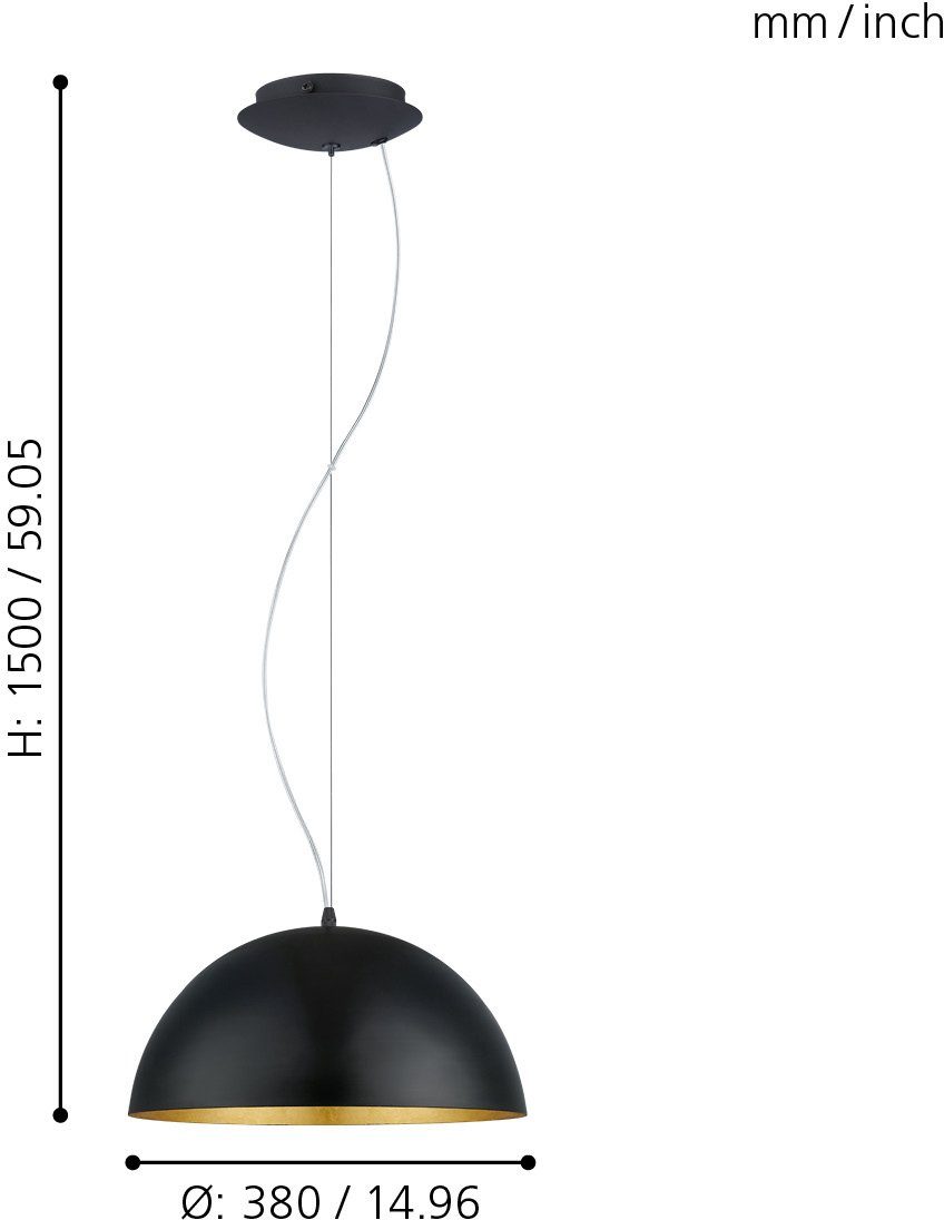 EGLO Hängeleuchte GAETANO 1 Pendellampe, Stahl, E27, Hängelampe, Esstischlampe, Lampe, Dimmfunktion, ohne Leuchtmittel, Hängeleuchte, H150 x Ø38, schwarz, gold, 1X60W exkl.