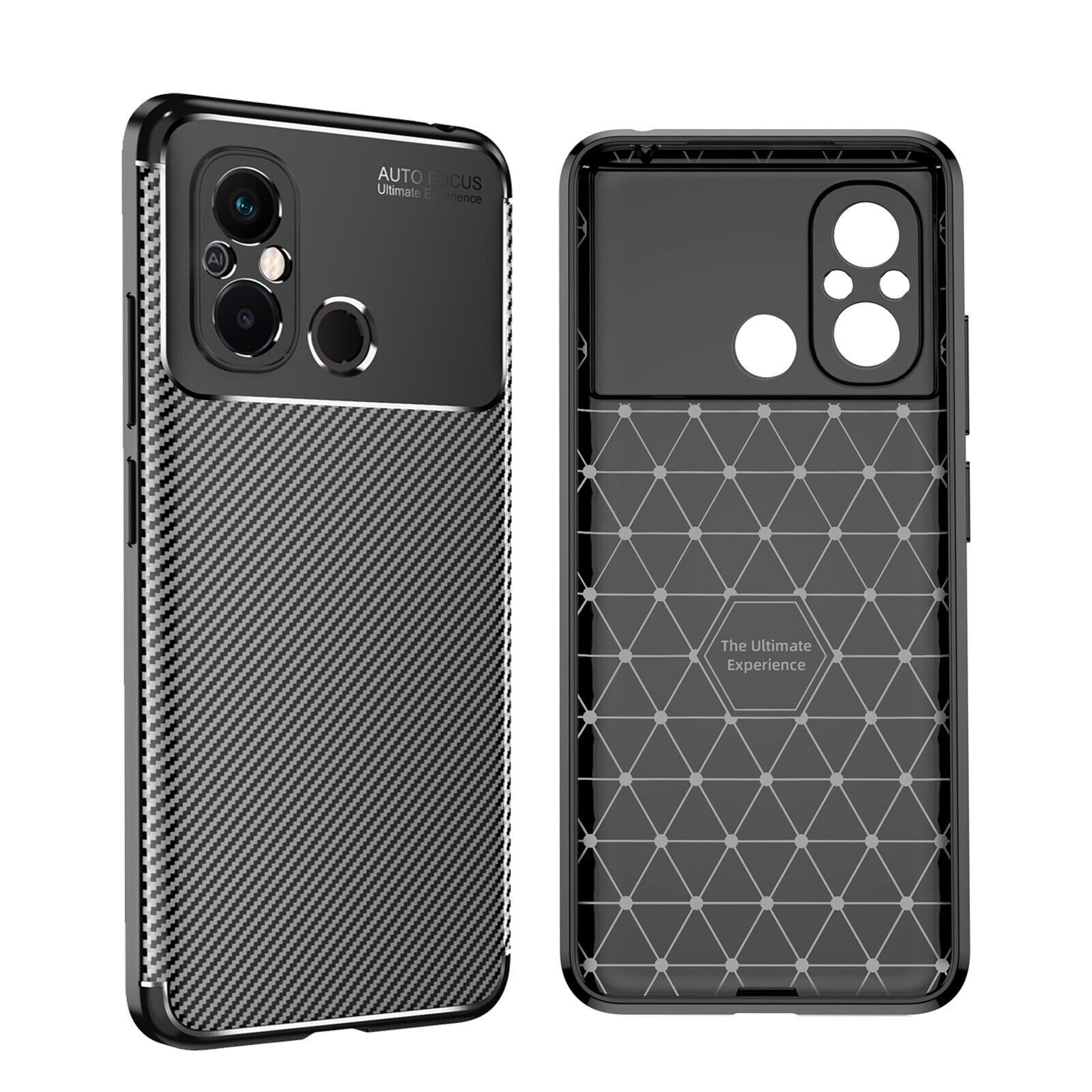 betterfon Handyhülle für Xiaomi Redmi 12C Silikon Case TPU Bumper Schale Schwarz, Carbon-Look – stoßfestes Case mit Air-Cushion & Metall-Optik