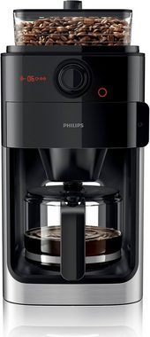 Philips Kaffeemaschine mit Mahlwerk Grind & Brew HD7767/00, 1,2l Kaffeekanne, aromaversiegeltes Bohnenfach, edelstahl/schwarz