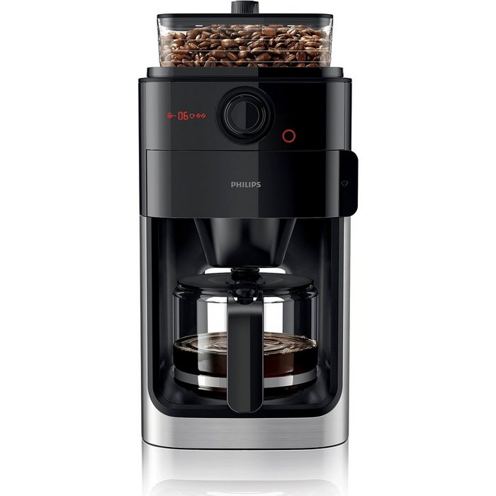 Philips Kaffeemaschine mit Mahlwerk Grind &amp; Brew HD7767/00 aromaversiegeltes Bohnenfach edelstahl/schwarz