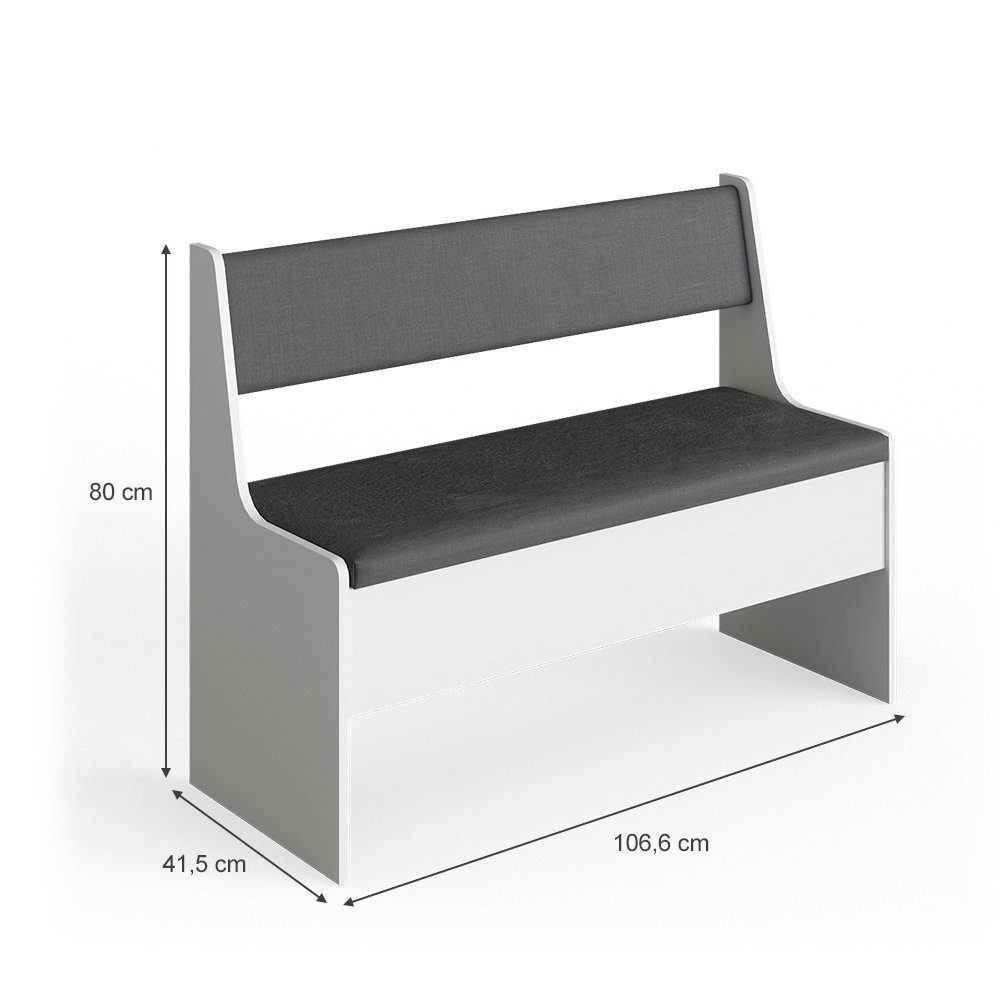 Vicco Sitzbank Roman, Weiß/Anthrazit, 106 x 42 cm (1-St)