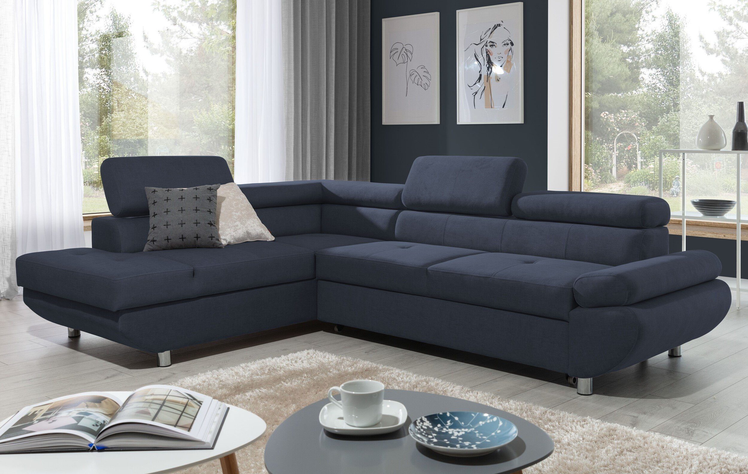 Stylefy Ecksofa Filio Dunkelblau