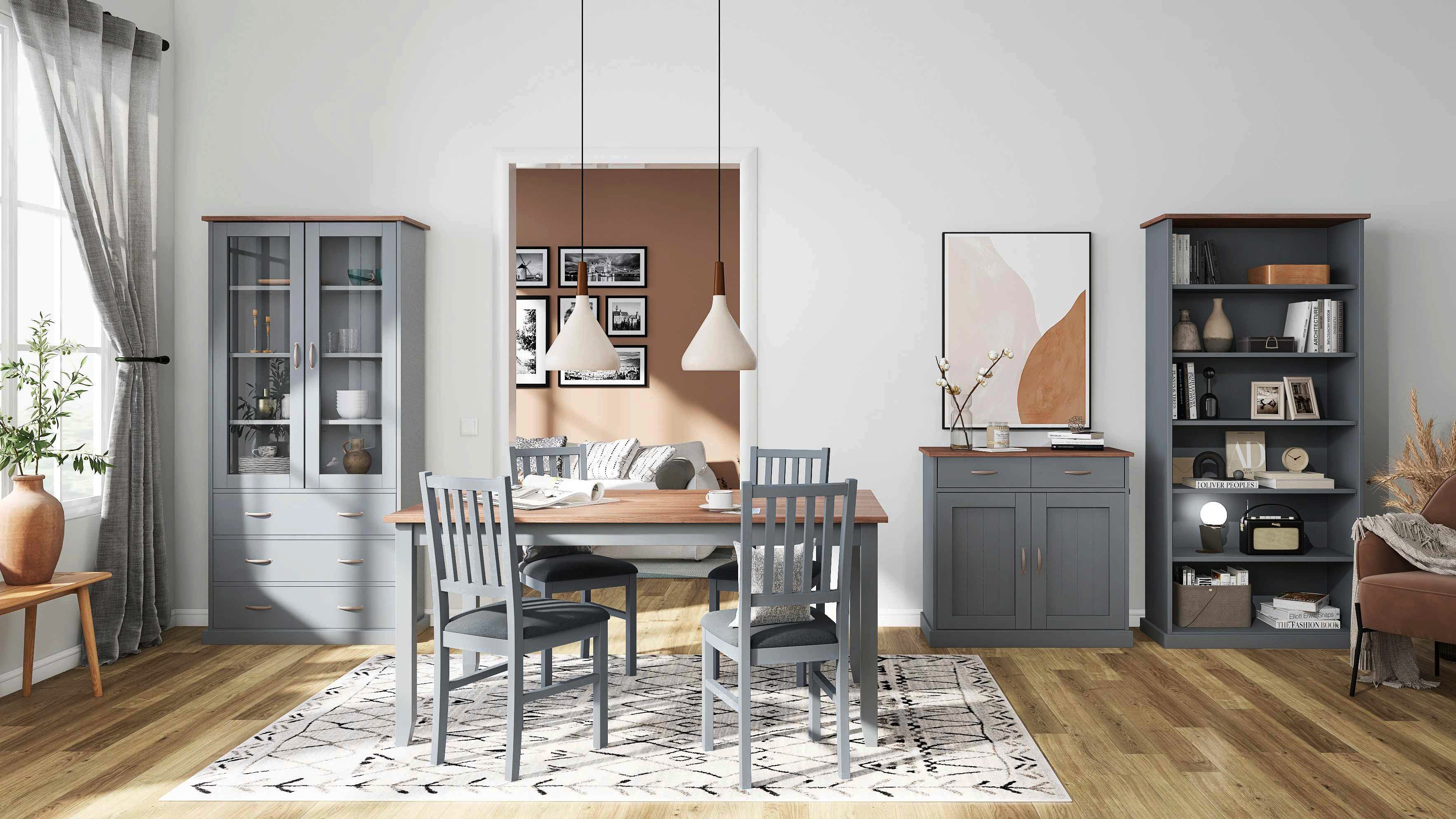 ebuy24 Luzerna Vitrinenschrank 2+2 Türen und 2 Schubladen Grau Braun günstig online kaufen