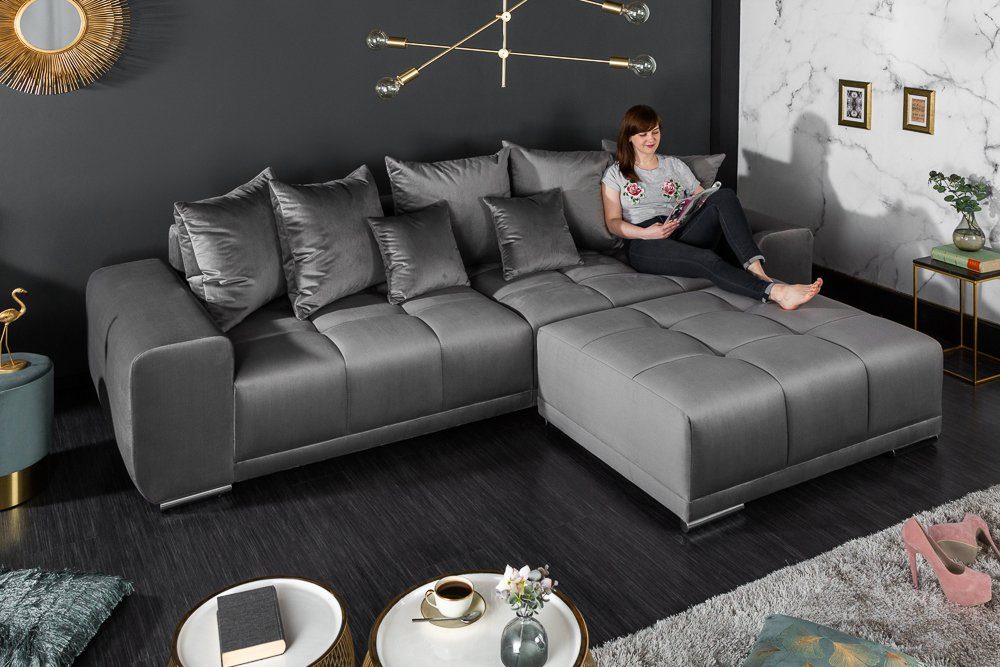 riess-ambiente Big-Sofa ELEGANCIA 285cm silbergrau, Einzelartikel 1 Teile, XXL Couch · Samt · mit Federkern · inkl. Kissen · Design