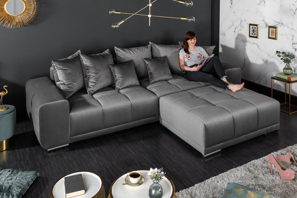 prioriteit Nominaal toevoegen aan riess-ambiente Big-Sofa ELEGANCIA 285cm silbergrau, Einzelartikel 1 Teile,  XXL Couch · Samt · mit Federkern · inkl. Kissen · Design
