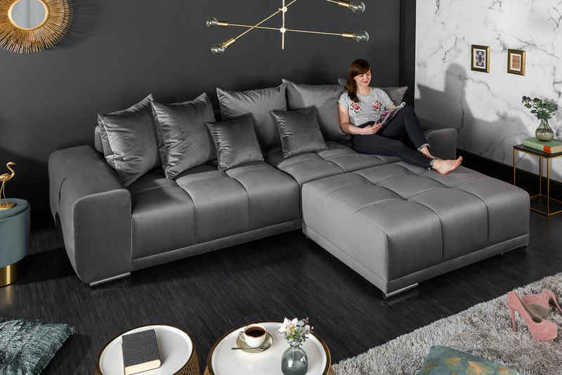 riess-ambiente Big-Sofa ELEGANCIA 285cm silbergrau, Einzelartikel 1 Teile, XXL Couch · Samt · mit Federkern · inkl. Kissen · Design