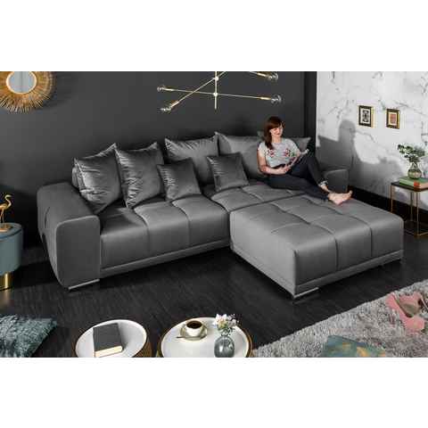 riess-ambiente Big-Sofa ELEGANCIA 285cm silbergrau, Einzelartikel 1 Teile, XXL Couch · Samt · mit Federkern · inkl. Kissen · Design