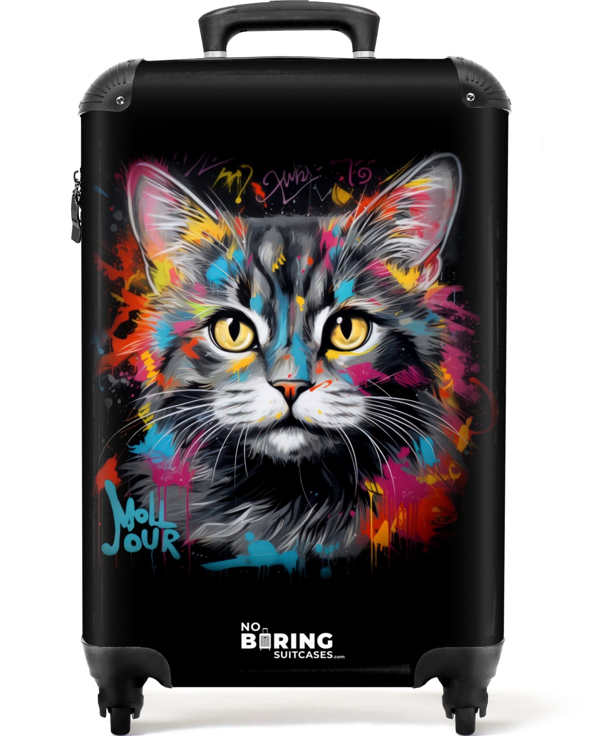 NoBoringSuitcases.com© Hartschalen-Trolley Katze mit bunten Pinselstrichen günstig online kaufen