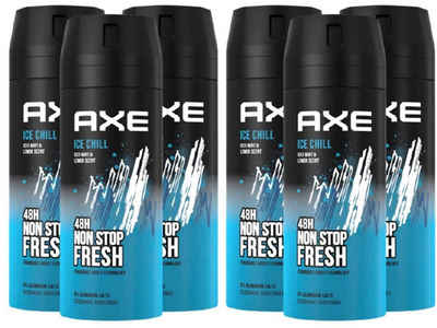 axe Deo-Spray Ice Chill 6x 150ml Bodyspray Deo Spray Set Deodorant Herren Männer Men, Männerdeo Duft nach Frozen Mint und Lemon, 6-tlg., 48 Stunden Schutz, ohne Aluminiumsalze Herrenduft Дезодорантиpray Sport Set