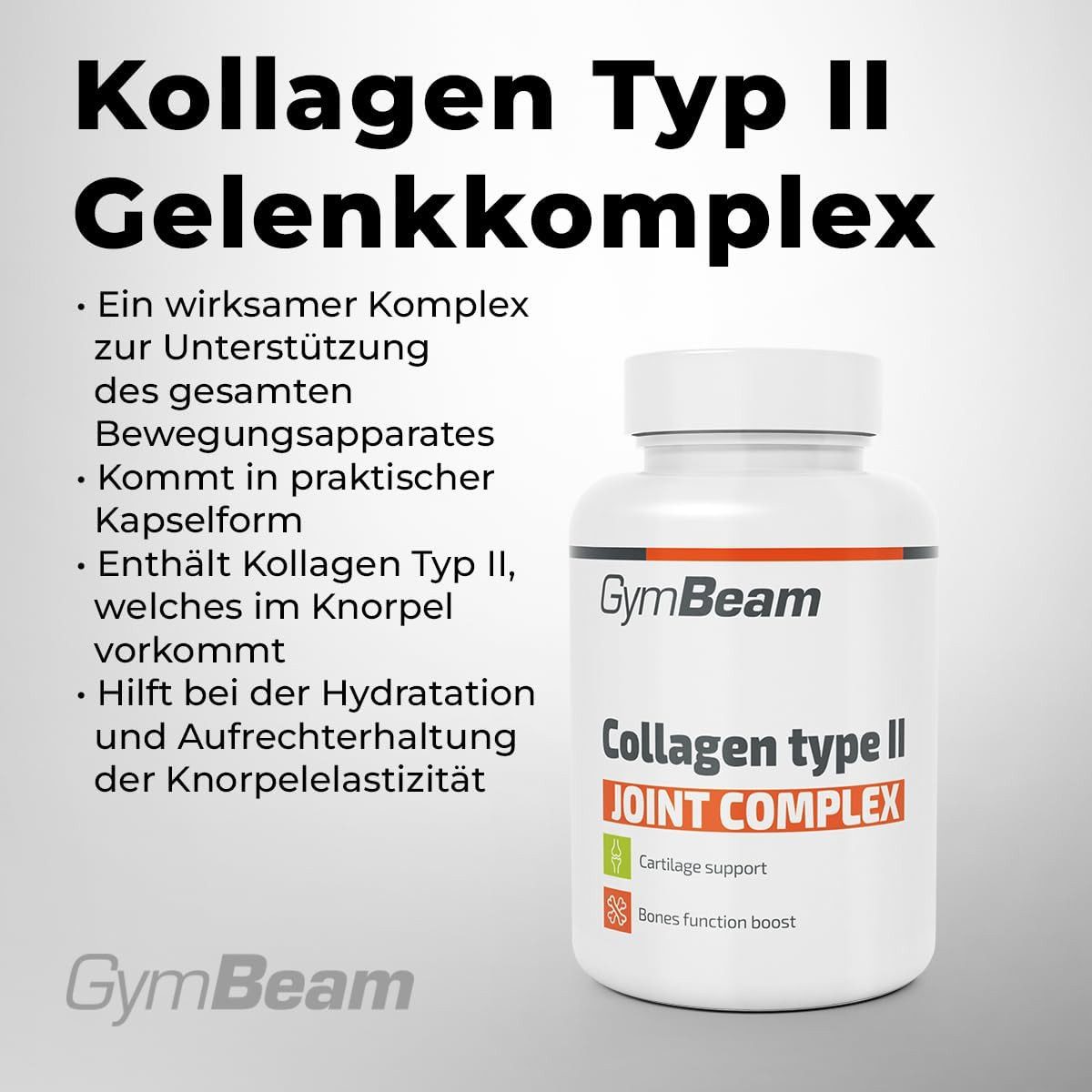 GymBeam Kollagen Typ II Gelenkkomplex Kapseln, 60 St., 40.6 g, Mischung aus Typ II Kollagen, 2 Vitaminen und Hyaluronsäure