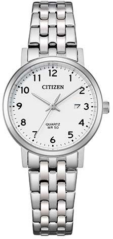 Ø EU6090-54A, Silberfarbenes Edelstahlgehäuse, 28mm ca. Quarzuhr IP-beschichtet, Citizen