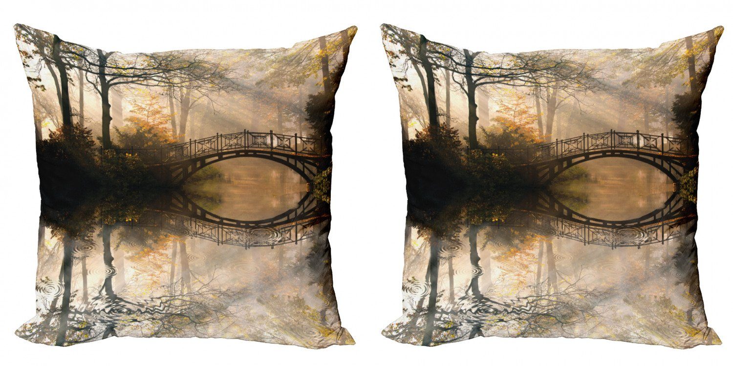 Kissenbezüge Modern Accent Doppelseitiger Digitaldruck, Abakuhaus (2 Stück), Landschaft Brücke River Forest