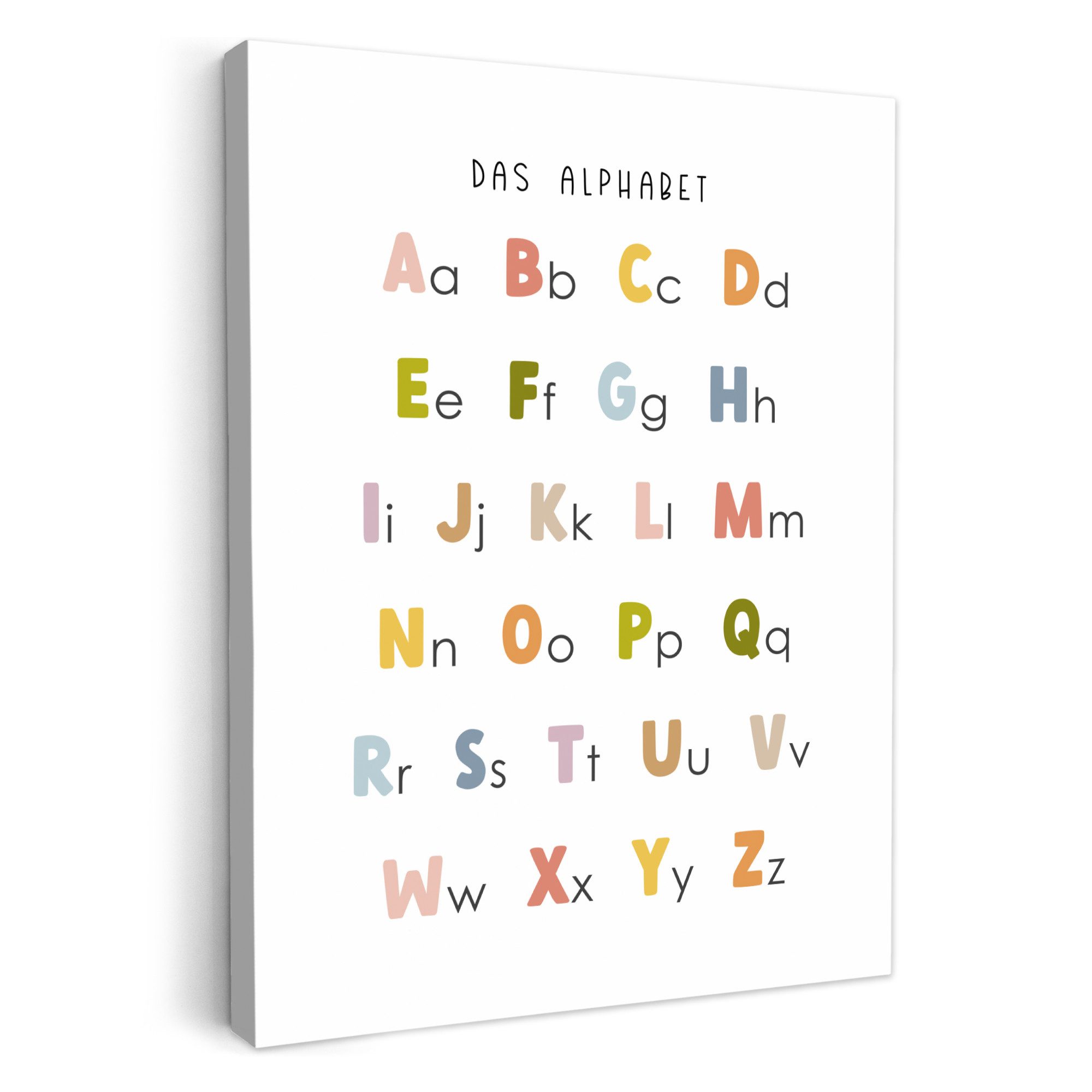 OneMillionCanvasses® Leinwandbild Pädagogisch - Alphabet lernen - Farbenfroh - Weiß - Buchstaben, Fotodruck (1 St), Babyzimmer Deko, Bilder für Mädchen und Jungen 30x40 cm