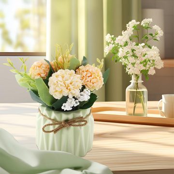 Künstliche Zimmerpflanze Topfpflanzen, künstliche Blumen, dekorative Hortensien, Seidenstraße Nelken-Kunstblume, AOYATE, Höhe 15 cm, Seidenblumen Blumensträuße mit Keramikvase Kunstpflanze deko