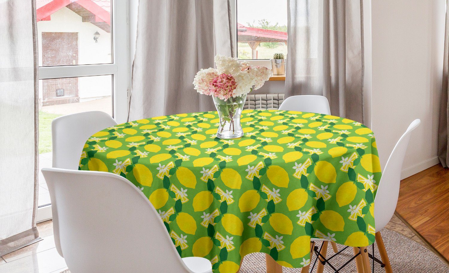 Abakuhaus Tischdecke Küche Kreis Esszimmer Dekoration, für Zitronen Farben Abdeckung Zitrusfrüchte Vibrierende Tischdecke
