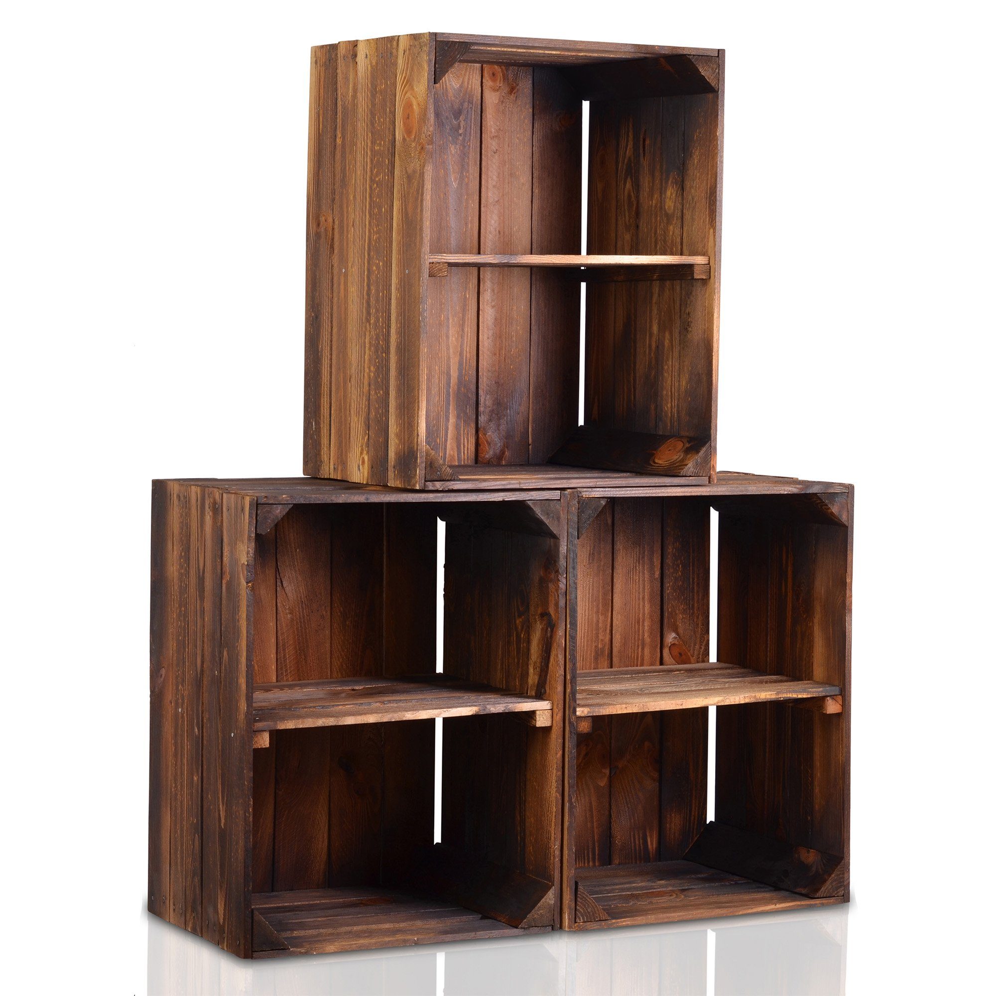 CHICCIE Holzkiste Kurzes Regal Dunkel Geflammt 50x40x30cm - Kisten Box (3 S günstig online kaufen