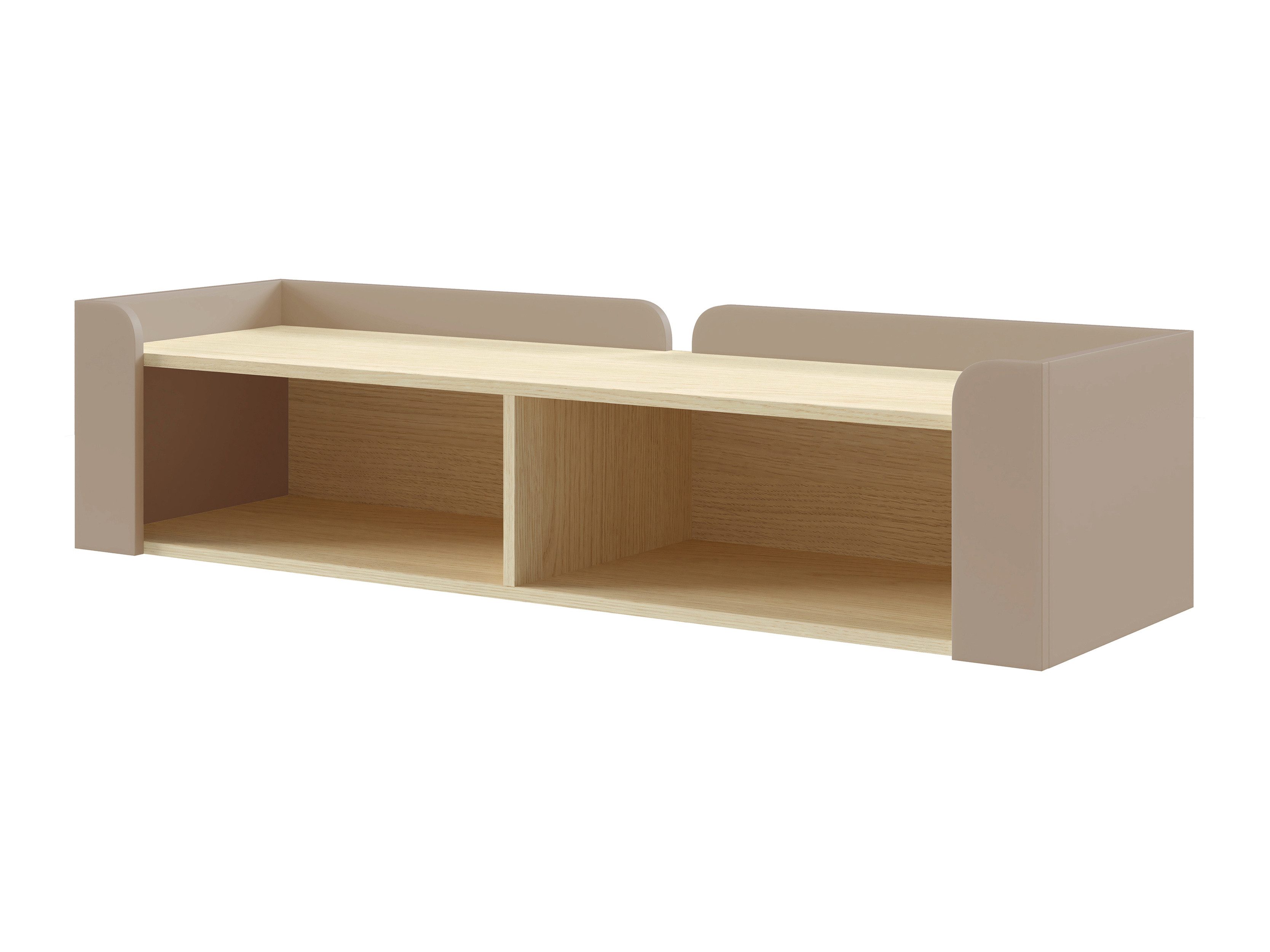 Beautysofa Wandregal SORELLA offen, 130 cm, breites Hängeregal mit 2 offenen Fächern, Porcini oder Macadamia mit Eiche Mavelie