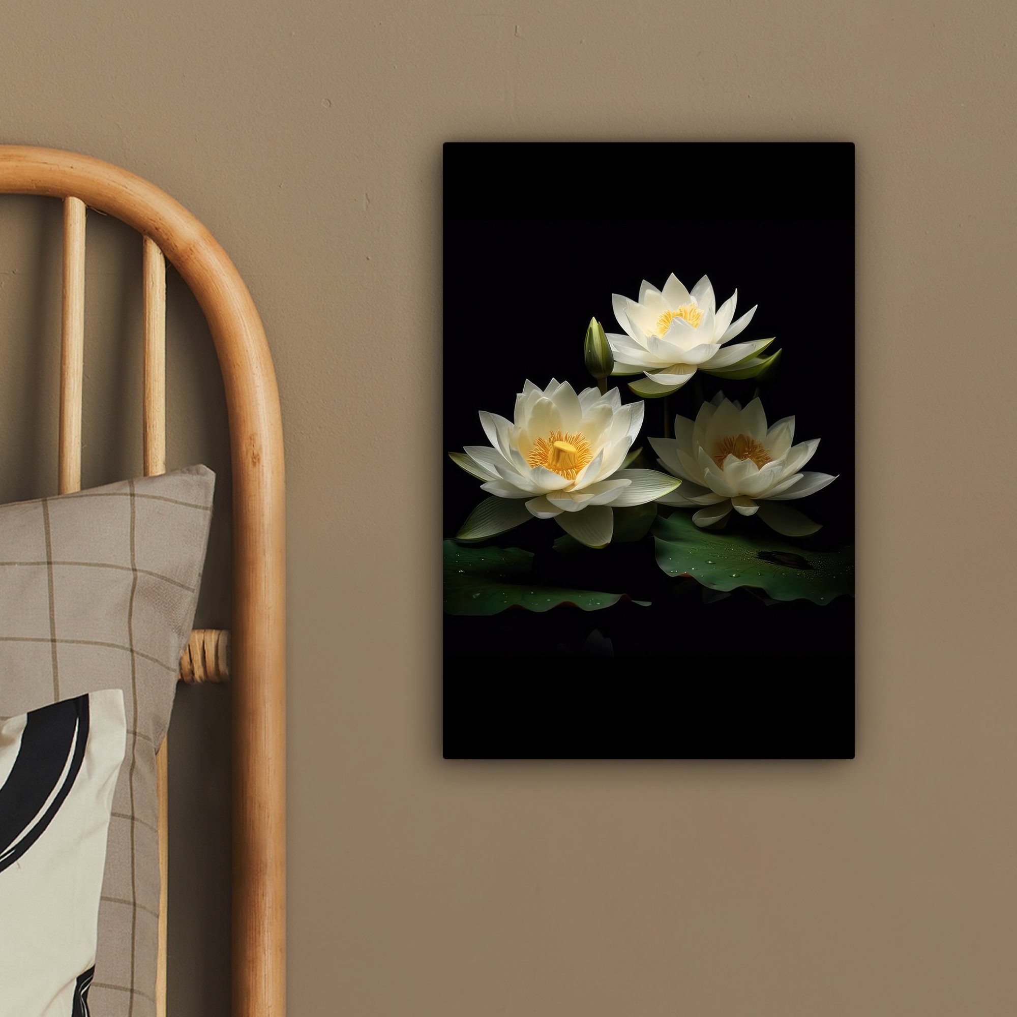 Blumen inkl. - (1 - Leinwandbild OneMillionCanvasses® Lotus 20x30 - St), Weiß bespannt cm Natur Gemälde, Zackenaufhänger, fertig Leinwandbild - Schwarz,