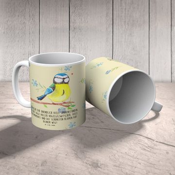 Mr. & Mrs. Panda Kinderbecher Vogel Blaumeise - Blumig - Geschenk, Ostergrüße, Kindergarten Tasse, Kunststoff, Mikrowellenbeständig