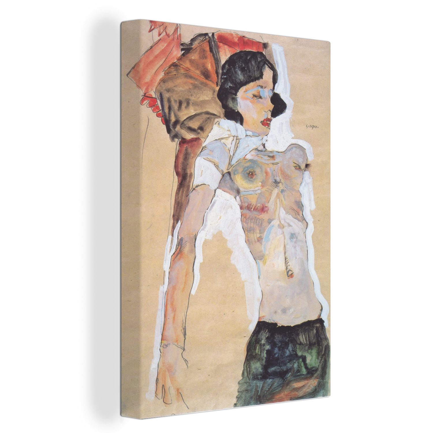 OneMillionCanvasses® Leinwandbild Liegendes halbbekleidetes Mädchen - Gemälde von Egon Schiele, (1 St), Leinwandbild fertig bespannt inkl. Zackenaufhänger, Gemälde, 20x30 cm