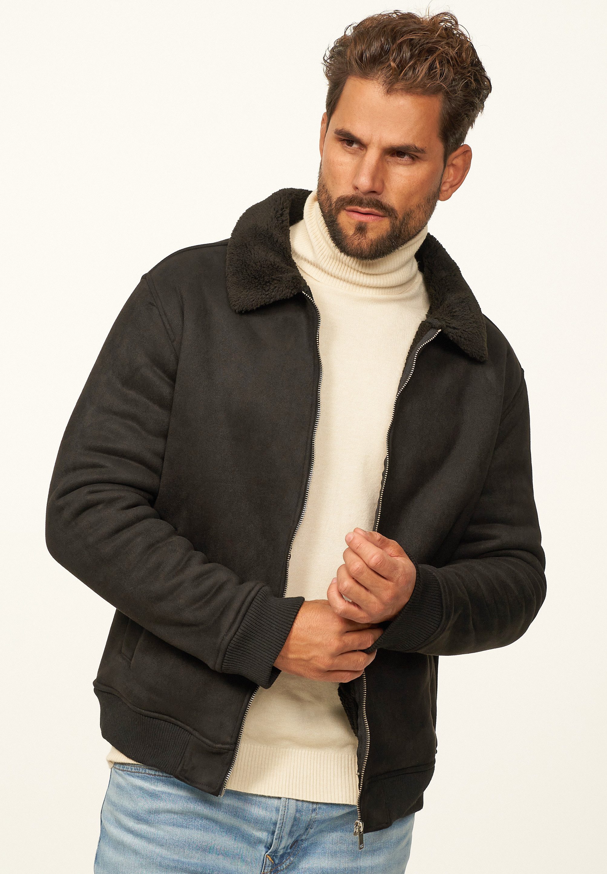 OneRedox Blouson als Weiche Übergangsjacke in Lammfell-Optik Herren Blousonjacke als Winterjacke Bomberjacke