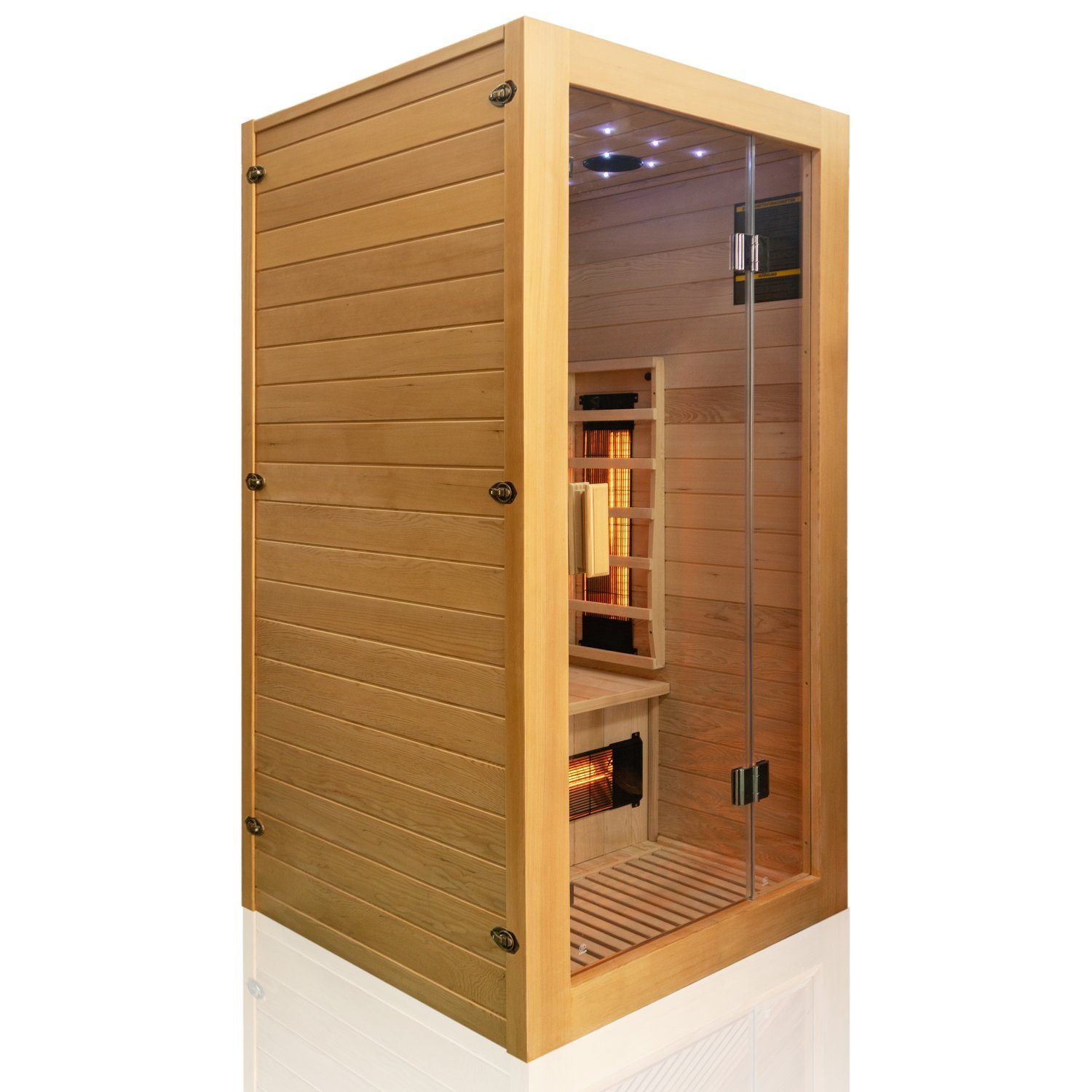 Dewello Eckdusche MILTON 90 Wärmekabine, bis zu 1 Personen, 4 Vollspektrumstrahler, Natursteinwand, inkl. Ionisator mit Ozondesinfektion, Multimedia HiFi – Bild 4 von 5