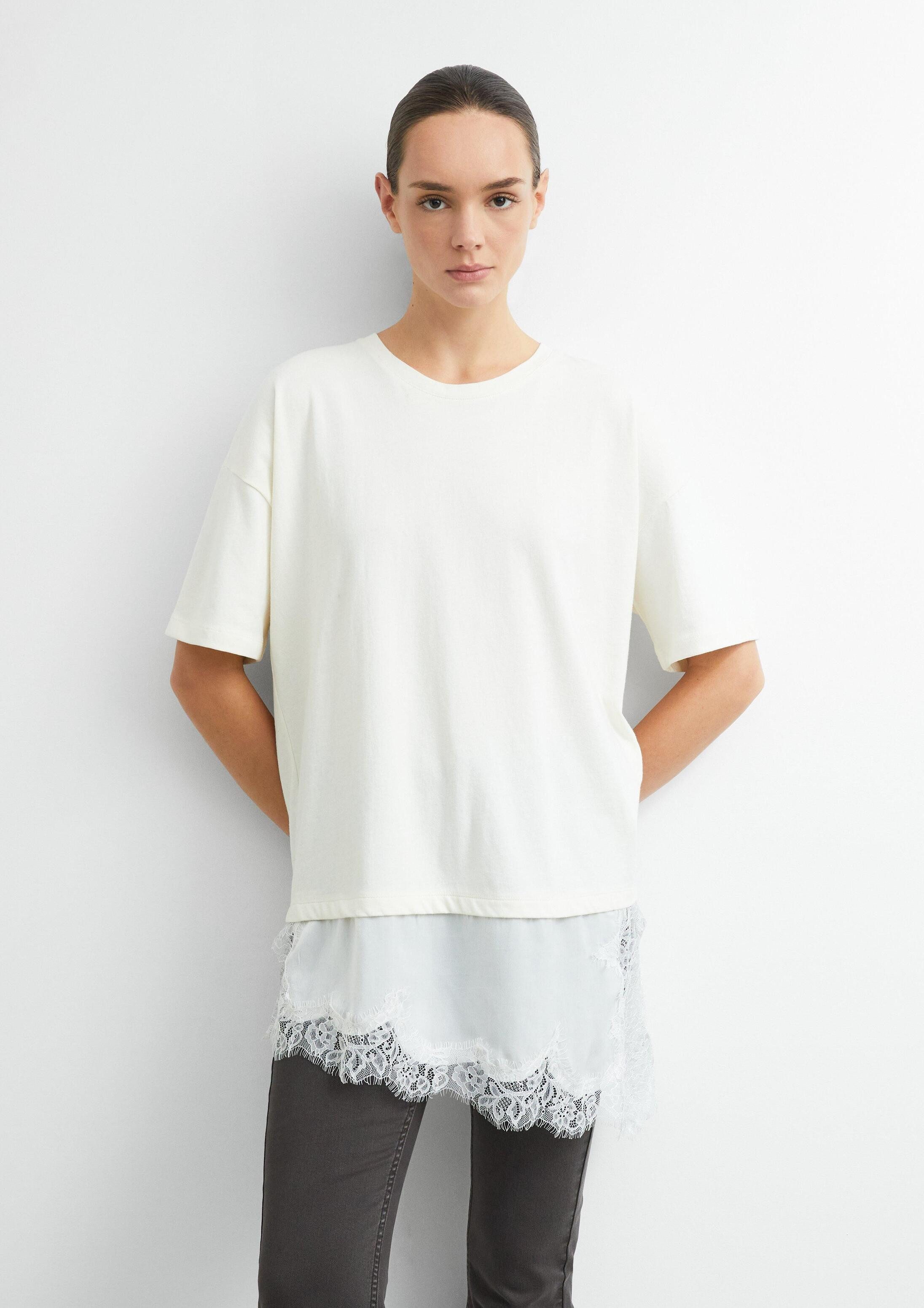 comma Kurzarmshirt T-Shirt Asymmetrisches T-Shirt mit Spitze
