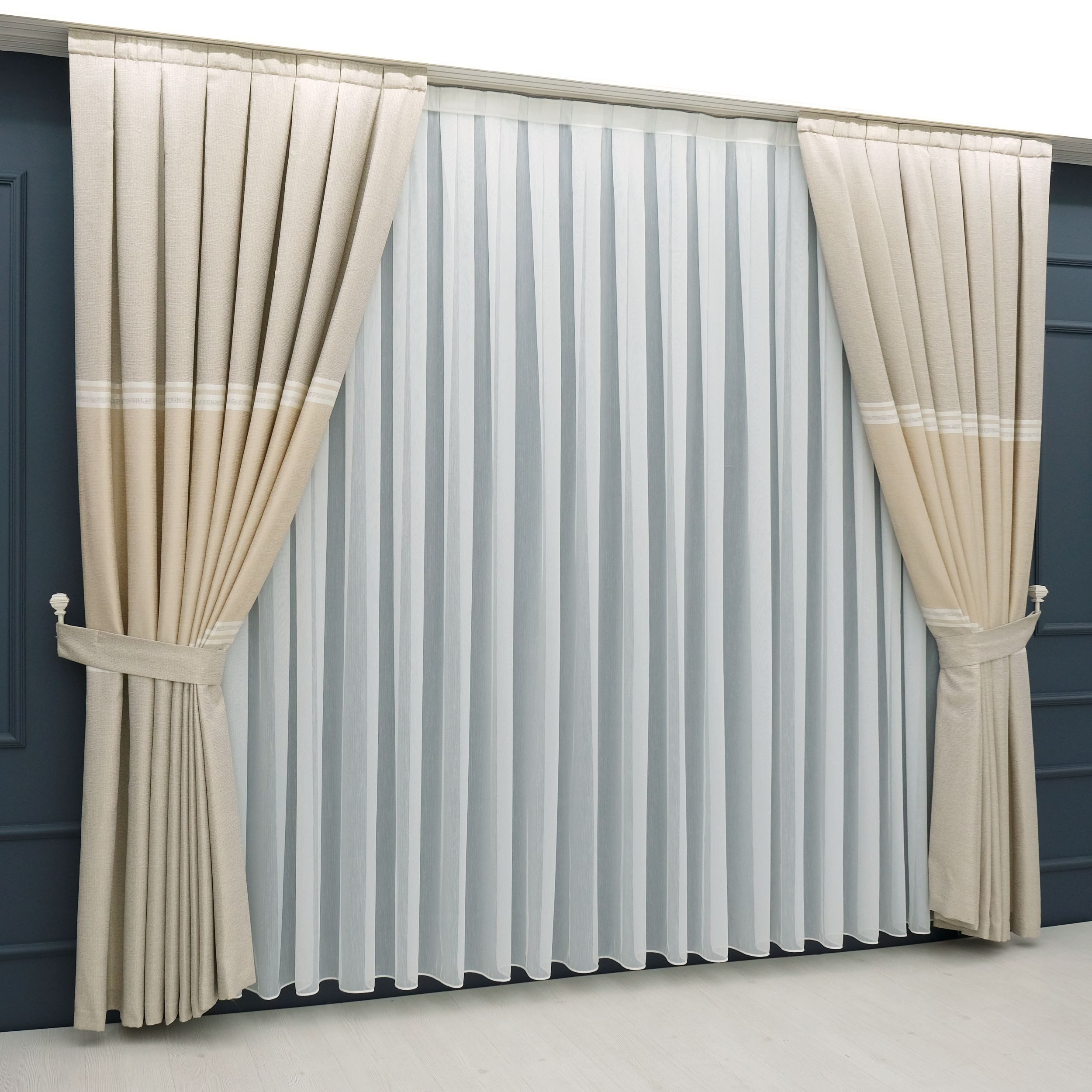 Gardinen by Justyna Vorhang Komplett-Set Vorhang Beige – Falten mit Store (5 St), Kräuselband, halbtransparent, Fertiggardine, Halbtransparent, Faltenband, Komplett-Set, Pflegeleicht