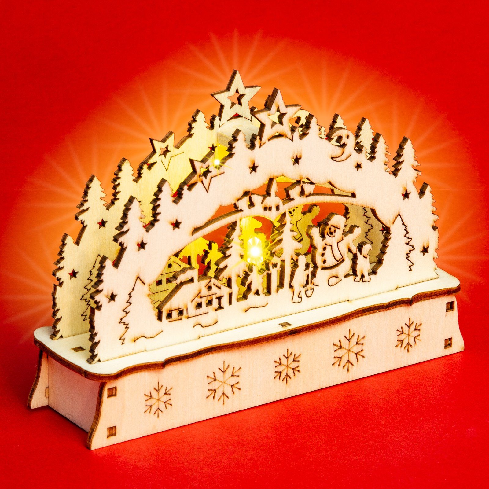 SIKORA Schwibbogen LB-MINI aus Winterdorf viele - Beleuchtung Motiv mit Motive Holz mit LED Schneemann
