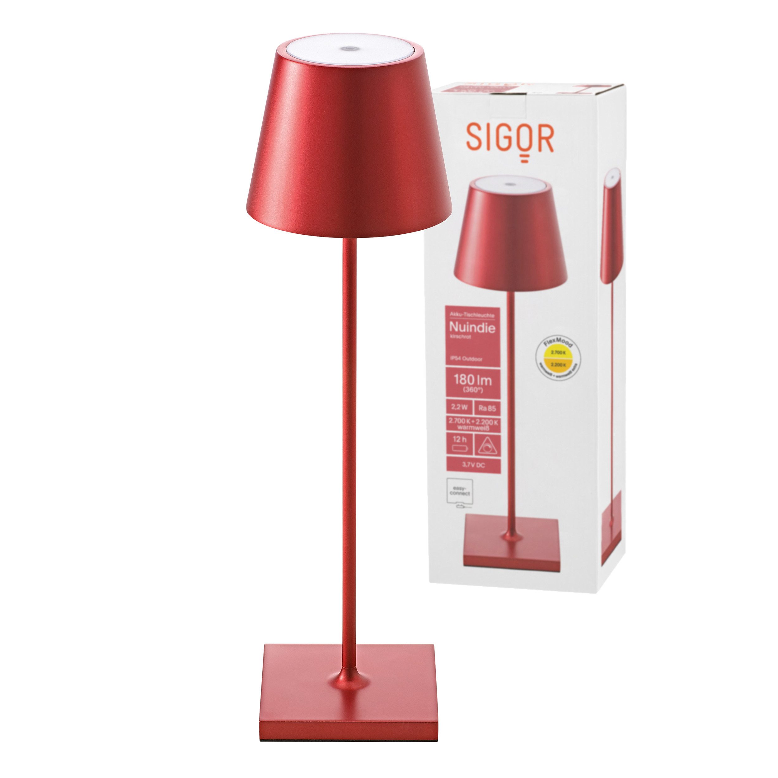SIGOR LED Tischleuchte Stilvolle Akku-Tischlampe Nuindie Eloxiert, LED fest integriert, Warmweiß, Extra-Warmweiß, kabellose Tischleuchte, 38x10x10 cm