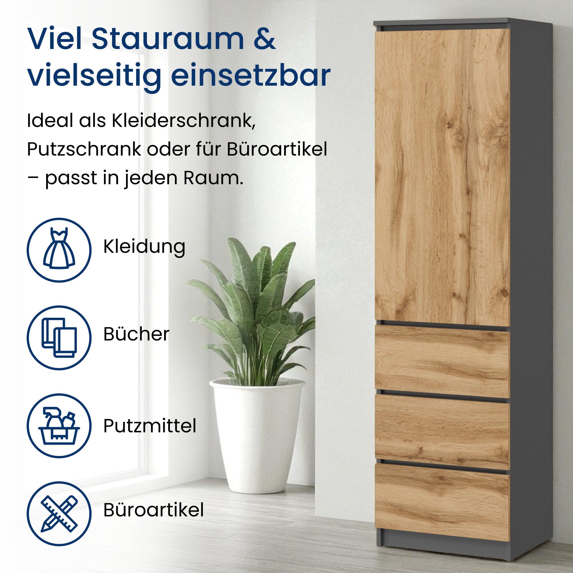 Home Collective Kleiderschrank Garderobenschrank Mehrzweckschrank Schrank platzsparend & vielseitig (50x40x180,5 cm (BxTxH), ideal für Schlafzimmer Flur & Arbei – Bild 4 von 5