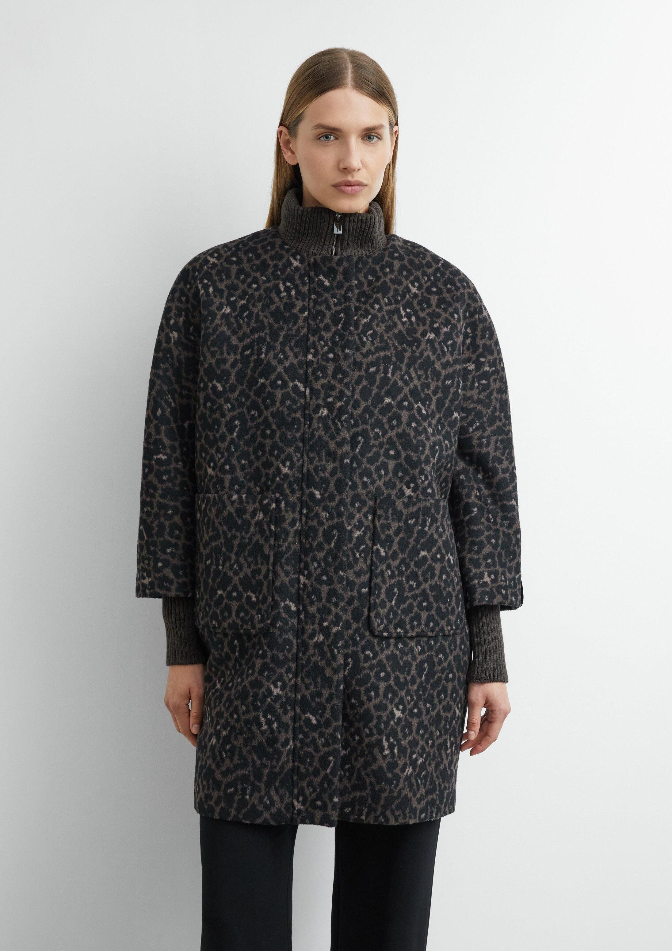comma Wintermantel Outdoor-Mantel Cape-Mantel aus Wollmix mit Leo-Muster