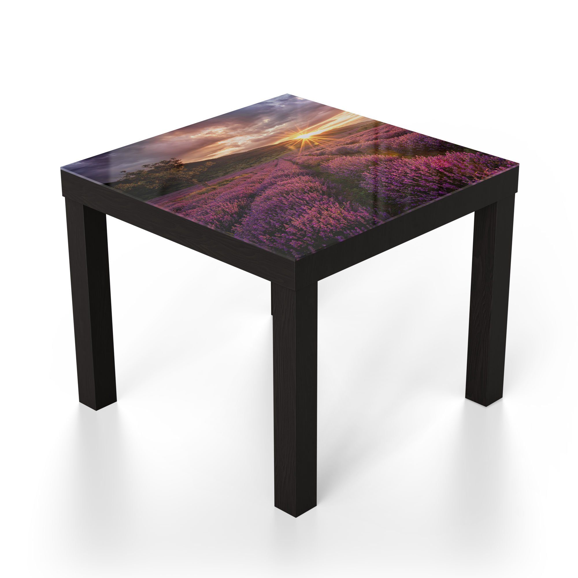 Schwarz Beistelltisch modern Abend', am Couchtisch DEQORI Glastisch 'Lavendelreihen Glas