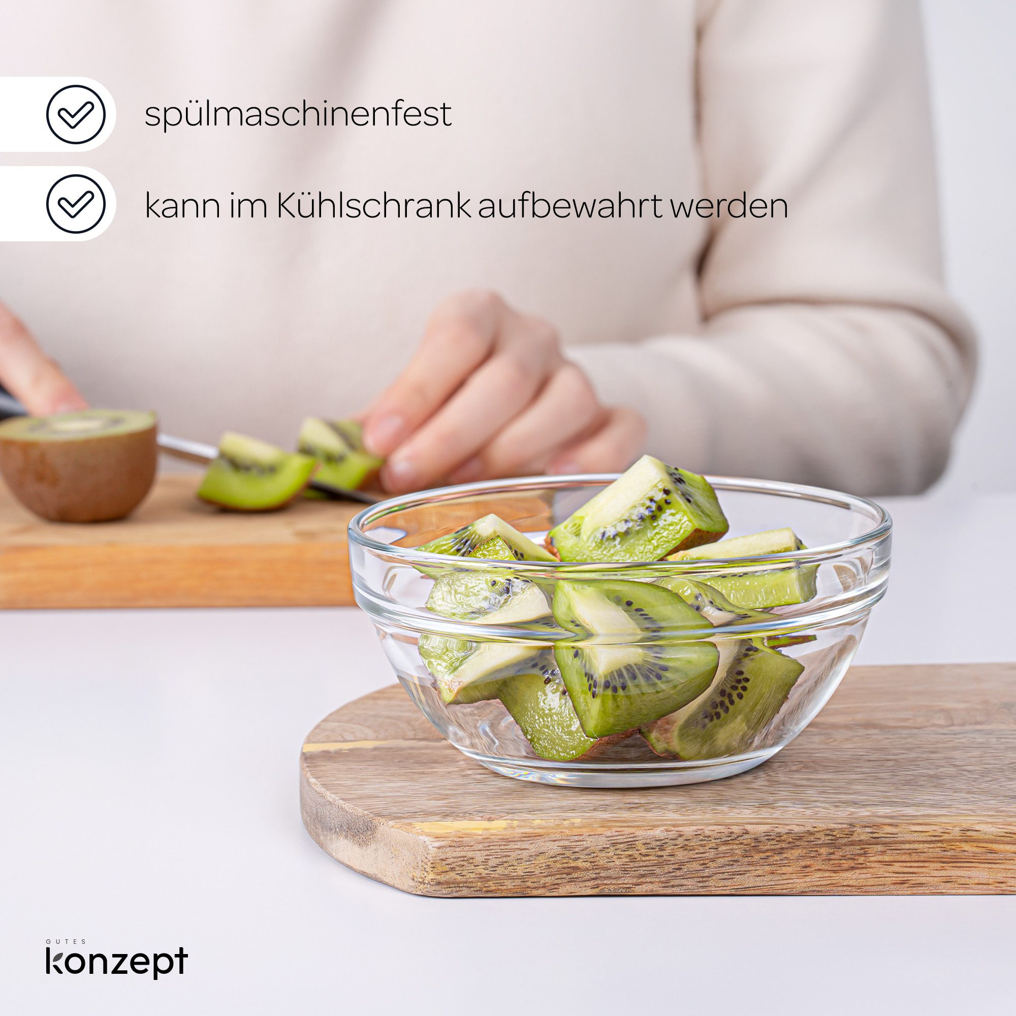 KONZEPT Salatschüssel Set aus Glas, klein, 370 ml, (Set, 12-tlg), Stapelbar, ideal als Müslischalen, Snackschalen und Dessertschalen